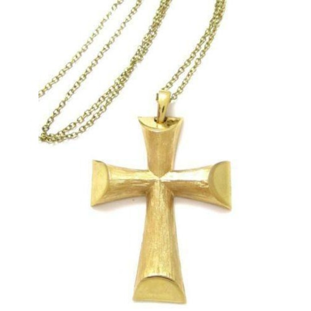 Designer Signed Avon Large Vintage Gold Plated Cross Pendant Chain Necklace